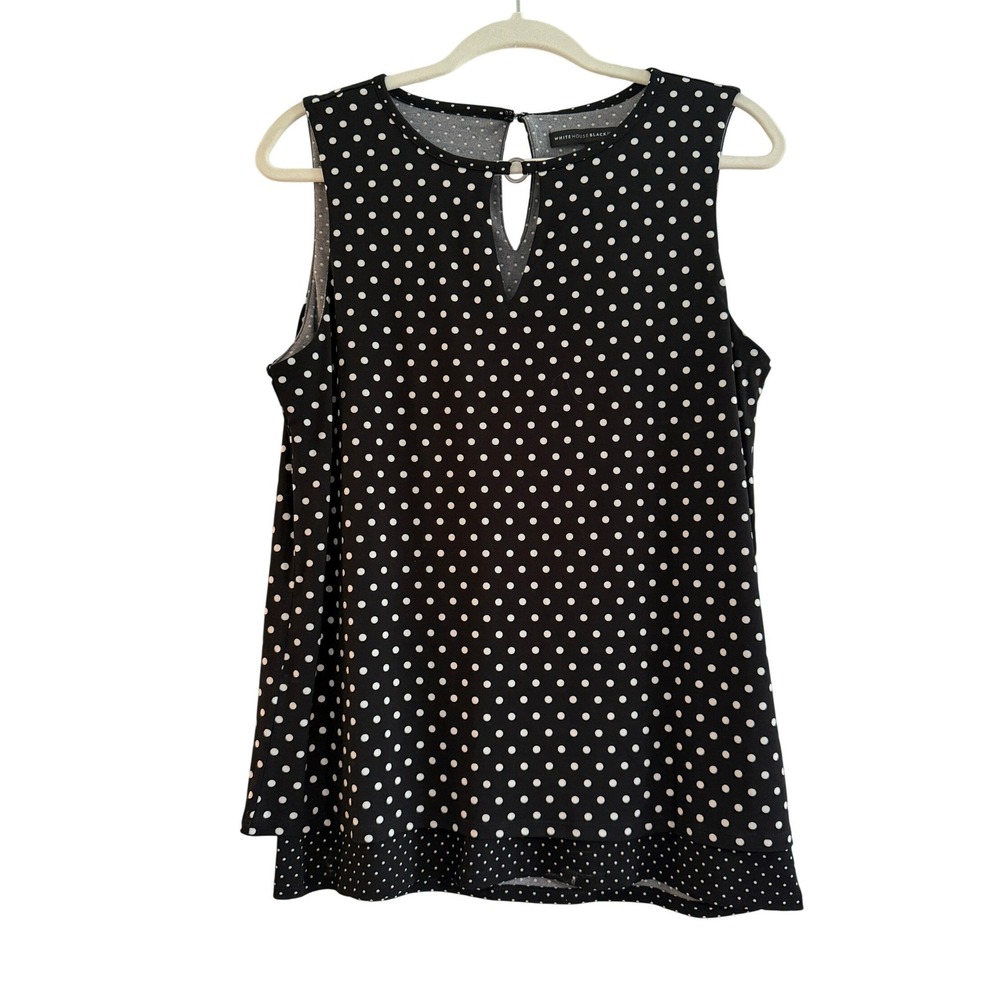 White House Black Market Polka Dot Sleeveless Keyhole Blouse Black White Medium